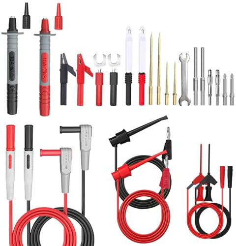 Kit puntali per multimetro, Multimetro Sonda di corrente con clip a coccodrillo sostituibili, sonda affilata, gancio per test, pinzetta per test, sonda per test multimetro elettrico digitale- 25PCS