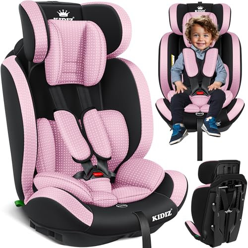 KIDIZ® Silla de Coche bebé | Asiento infantil para coche, asiento para niños, 9 kg - 36 kg, 1-12 años, grupo 1/2/3, universal, homologado según ECE R129/03, Rosa
