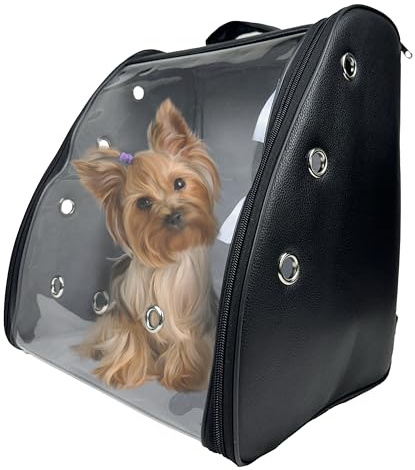 EVE Textile Hunderucksack | Katzenrucksack | Hundetasche | Katzentasche | Hunde Wanderrucksack | Katzen Wanderrucksack | Kunstleder | Atmungsaktiver Rucksack | 42x35x27 cm (Schwarz)