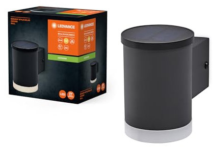 LEDVANCE ENDURA STYLE SOLAR OXFORD Außenleuchte, 0,5W, 50lm, Wandleuchte, dunkelgrau, indirekte Beleuchtung, wiederaufladbarer Akku, IP44 Schutzklasse, 3.000K Farbtemperatur, warmweiße Lichtfarbe