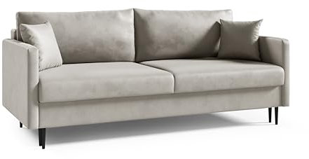 LIKMA 3 Sitzer Sofa Mara 209 cm mit Schlaffunktion und Bettzeugbehälter, Velvet Schlafsofa mit Bettkasten, Moderne Couch, Sofagarnituren, Bettsofa Farbe: Dunkel Ecru, Stoff: Fresh 2