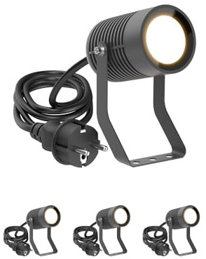 ledscom.de 4 Stück Gartenstrahler SHINGA für außen, IP65, Stecker, anthrazit, inkl. GU10 LED Lampe 630lm, warmweiß