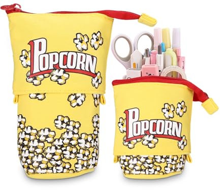 Xespis Federmäppchen Reißverschluss, Teleskopisch Mäppchen, 2-in-1 Standmäppchen, Federtasche Mädchen, Schüttelpenal Teenager, Schulmäppchen, für Mädchen Geschenke 7 8 9 10 11 12 Jahre (Popcorn)
