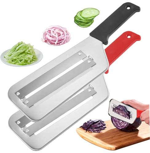 Kohlschredder, 2 Stück, Edelstahlklinge, Kohlschneider, Schredder, rutschfester Kohlschneider, doppellagiger Kohl, zerkleinert für Gemüse und Obst, Schwarz & Rot