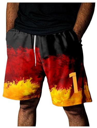 Deutschland Shorts Herren EM 2024 mit Spielernummer für Germany Fans Supporter Sport Shorts Fanartikel Geschenk für Fußball Trikot Fans Netzstoff Männer Kurze Hose Sommer mit Gummizug Kordelzug S-XXL