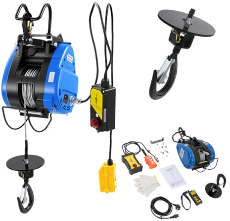 Argano elettrico da 1500 W, 30 m, portata fino a 250 kg, verricello portatile con cavo in acciaio e telecomando, per officina, garage e cantiere