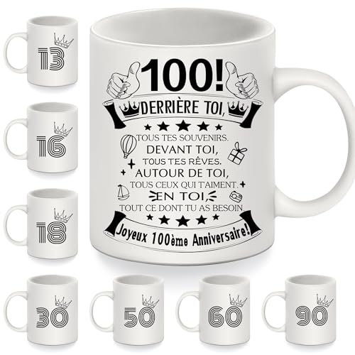 100e Anniversaire Tasses pour 100 ans Femmes Hommes Tasse à café Derrière toi tous tes souvenirs pour maman papa tante Grand-mère Grand-père Femme Mari Sœur Amis Cadeau d'inspiration(100-a)