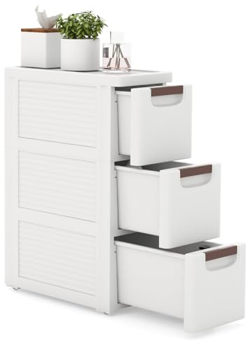 RELAX4LIFE Rolling Narrow Bathroom Floor Cabinet, 3/4/5-Drawer Slim Storage Organizer Unit with Built-in Wheels, Mobile Bathroom Storage Cupboard Drawer Cabinet for Living Room, Hallway (3-Drawer)
