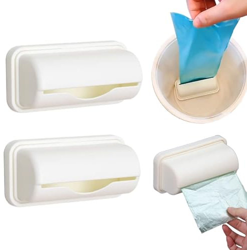 Trash Bag Liner Dispenser, Trash Bag Dispenser for Bottom Of Can, Trash Can Liner Dispenser, Fineliner Small Bin Liner Kit, Small Bin Liner Kit Dispenser, Wall Mount Garbage Bag Dispenser(White,2pcs)