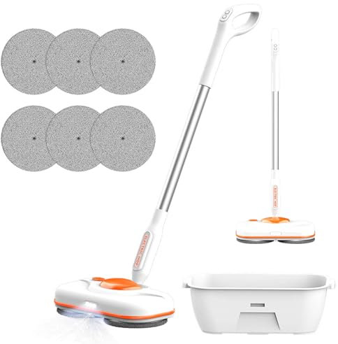 Aolawco Elektrischer Mopp Kabellos Bodenwischer Elektrisch, Wischmopp Poliermaschine mit Akku Sprühfunktion, 750ml Wassertank und LED Beleuchtung, Doppelte Rotation Moppe zum Wischen und Polieren
