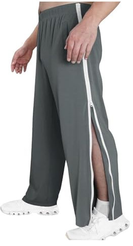 NIULI Reha-Hose for Damen Und Herren – Seitliche Öffnung – Jogginghose Mit Durchgehendem Reißverschluss – Modisch Mit Tasche – Freizeithose(Dark Gray,M)