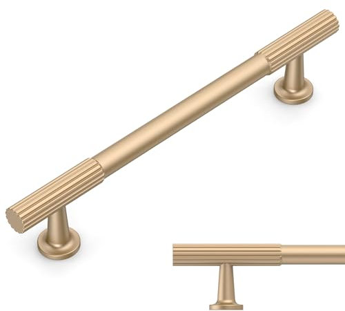Amerdeco 10 Pack Brushed Brass Cabinet Pulls 6.3 Inch(160mm) Hole Centers Kitchen Cabinet Handles Solid Zinc Alloy Cabinet Hardware Drawer Pulls AM020