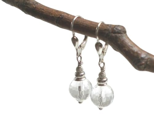 925 Silber Ohrringe Bergkristall facettiert, Vintage-Design Brisur Sterlingsilber Ohrhänger (r519)