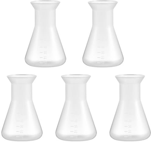JECOMPRIS Erlenmeyer Flask Set: 5pcs 50ml Plastic Conical Flasks Clear Scale Scientific Conical Flask for School Laboratory Educational Learning