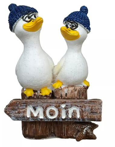 Generisch Deko Figur - 2 Möwen auf Schild - Moin - Pudelmütze Poller Maritime Dekoration 8,5cm Tierfigur Polyresin (3064A)
