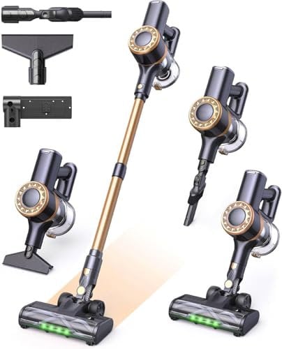 MIUZZY P2 Aspirapolvere Senza Fili, 30kPa Scopa Elettrica Potente con Spazzola Anti-Groviglio e Illuminazione Verde Migliorata, Aspirapolvere Autoportante per Peli di Animali, Tappeti e Pavimenti Duri