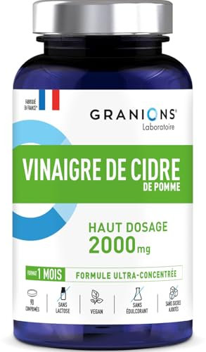 GRANIONS - Vinaigre de Cidre de Pomme 2000 MG - Coupe Faim & Perte de Poids - Probiotique Naturel - Vinaigre de Cidre Perte de Poids - Confort Digestif - Made in France - 90 Comprimés