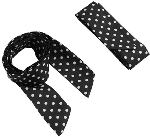 Vidsmow 2 PCS Papillon Lungo da Donna In Seta, Pois Nero, 140 × 4 cm, Cravatta Da Annodare, Elegante Sciarpa In Raso Per T-Shirt, Uniformi, Cosplay E Regali, Ideale Per Ogni Occasione