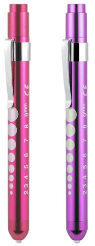 2 Pcs Pen Torch,Diagnostic Medical Penlight,Light LED Pupil Gauge Pen Torches,Mini Reusable LED Penlight Flashlight Pen Torch,Torch Doctor Nurse EMT Emergency Pen Light for Nurse Doctor(Purple+Pink)