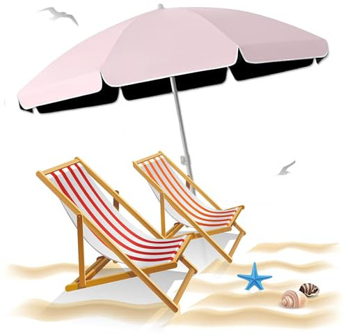 XUQQU Tragbarer Picknick-Strandschirm Im Freien, Kleiner Terrassenschirm, Gartenschirm Für Tische Und Stühle, Tragbarer Sonnenschirm Für Den Außenbereich Mit Erdungsstecker(Light red,2.40m/7.87ft)