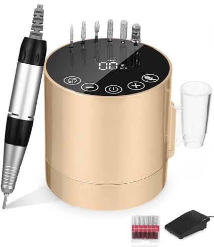 Torno para Uñas 35000 RPM, Lima de Uñas Profesionales, Set de Manicura y Pedicura con Pedal y 6 Brocas, Torno Uñas, Lima Electrica Uñas