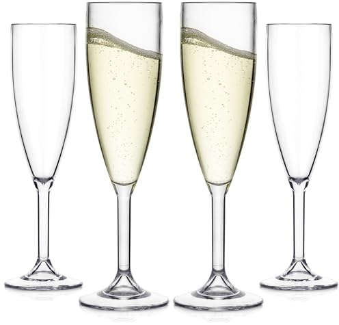 Bestway Set of 4 Unbreakable Champagne Flutes, 187ml Reusable Plastic Glasses for Prosecco, Picnics, Festivals, Camping & Celebrations, BPA-Free, Polycarbonate, Dishwasher Safe
