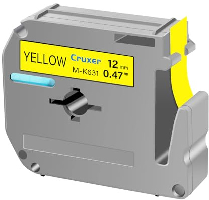 Cruxer 1 Packung Ersatz für P Touch M Schriftbänder M-K631 MK631 M631 M-K631s, Schwarz auf Gelb, 12 mm, 0,47 1/2, für Ptouch PT-M95 PT-80 PT-90 PT-70 PT-65 PT-85 PT-45 PT-70BM Etikettendrucker