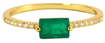 Stfery Trauringe Damen Gold 14K, Rechteckiger Stein Ring mit Labor Erstellt Smaragd Rechteckschliff, Stapelring Echt Gold Au585 Gr. 58 (18.5)