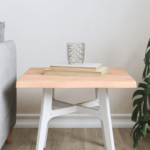 Teenpull Tischplatte 40x40x2 cm Massivholz Eiche Unbehandelt Baumkante, Robustes Eichenholz für Schreibtisch, Esstisch, Beistelltisch