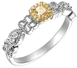 Heiratsantrag Ring, Ring Frauen Minimalistisch mit Quadratischem Gelbem Diamanten 0,17 Ct 14K Weißgold Größe 57 (18.1)