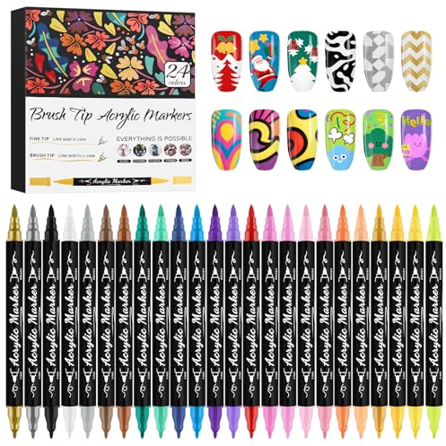 24 Colors Nail Art Markers Set, Kalolary 3D Nail Art Pens | Double-headed Nail Point Graffiti Dotting Pen Quick-Drying Drawing Painting Liner Brush for DIY Nail Art Home & Salon