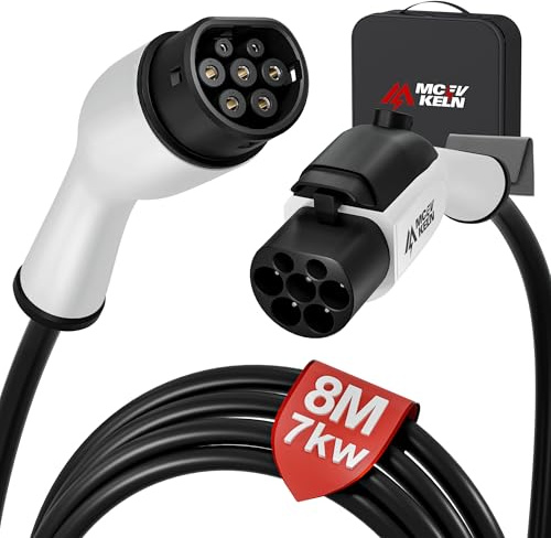 MCEVKELN EV Charger Extension Cable 32 A 7.4 kW 8M 1-Phase Type 2 Extension Cable for Tethered EV Chargers Wallboxes and Charging Stations EV Extension Cord for Electric Vehicles & Hybrids