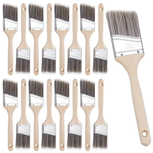 INTERWARM 20 Paquet de Brosses en Nylon Pinceaux Biseautés de 6.3cm pour Teinture en Vrac pour Peindre Murs Clôtures Meubles en Bois Cadres de Portes Armoires Fenêtres Intérieur et Extérieur.