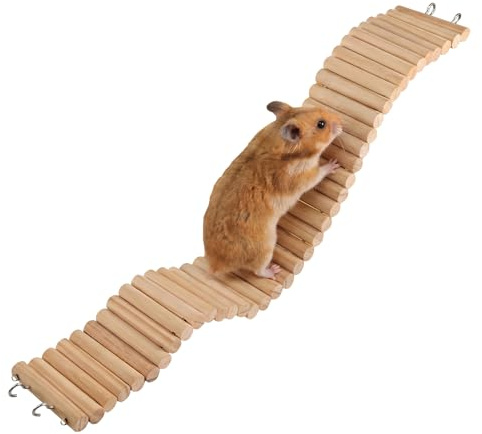 60 × 8 cm Hamsterleiter aus Holz, Kletterbrücke mit Befestigungshaken | Flexible Holzbrücke mit Haken zum Klettern und Spielen, Geeignet für Hamster, Gerbils, Kaninchen, Vögel und Schildkröten