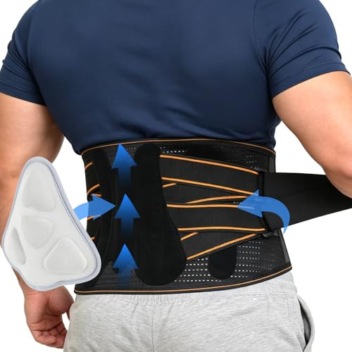 RIEETOX Rückenstützgürtel mit 5 Metallstützen mit Abnehmbarem 3D Lendenpolster, Bequeme Rückenbandage für Herren und Damen zur unteren Rücken,LWS, Atmungsaktive Rückengurt für Arbeit und Sports(Large)