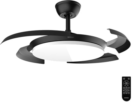 Cecotec Ventilatore da Soffitto con Luce con Pale Retrattili EnergySilence Aero 4500 Puzzle Invisible Black. 30W, Motore DC, Diametro 42, Luce LED, Telecomando, Timer, Funzione Estate/Inverno