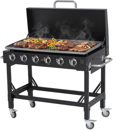 METRO PROFESSIONAL Barbecue a Gas Dayton con 6 Bruciatori, Area Cottura 108x53 cm, Acciaio Nero, con Ruote e Telo di Copertura, 22.2 kW