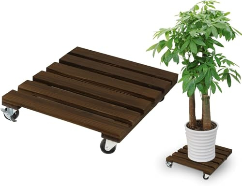 Pflanzenroller Eckig 40x40cm, 1 Stuck Blumenroller Rollbrett Rund, Pflanzen Rollbrett Tragkraft 90Kg, Pflanzenroller Outdoor, Blumentopf Untersetzer Mit Rollen, Blumenuntersetzer Rund mit Rollen