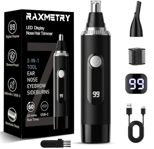 Nose Hair Trimmer for Men,2026 Professional LED Display Painless IPX7 Waterproof Eyebrow & Facial Hair Trimmer,USB Rechargeable Dual-Edge Blades,Black