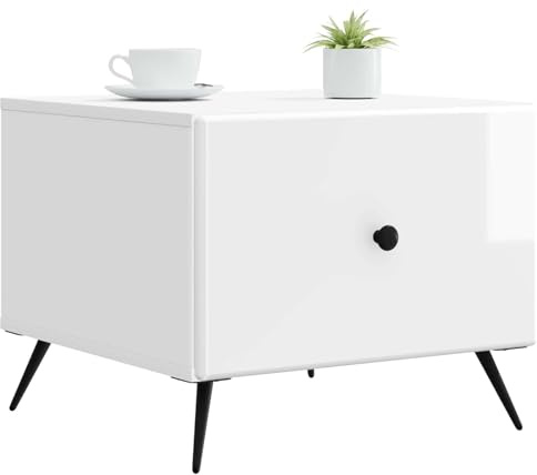 vidaXL Couchtisch Hochglanz Weiß 49 x 50 x 40 cm Holzwerkstoff, Eleganter Vintage Couchtisch, rechteckig, mit viel Stauraum, stylish und praktisch aus MDF