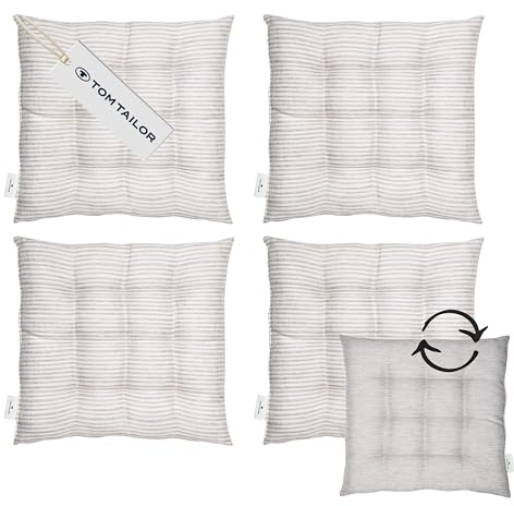 TOM TAILOR 4er Set Sitzkissen Stuhl 40x40cm Grau - Bequeme Stuhlkissen für Esszimmer & Küche - waschbar bis 30°C - Öko-Tex - Sitzauflage für Gartenmöbel, Sitzpolster, Bank, Bürostuhl & Boden