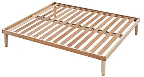 EvergreenWeb - Sommier Double 160x200 cm Cadre Del Lit en Bois Solide - Structure en Bois hêtre Naturel Comfort pour Enfant et Adultes avec 4 Pieds Intégré - Hauteur finie 35 cm – Orange