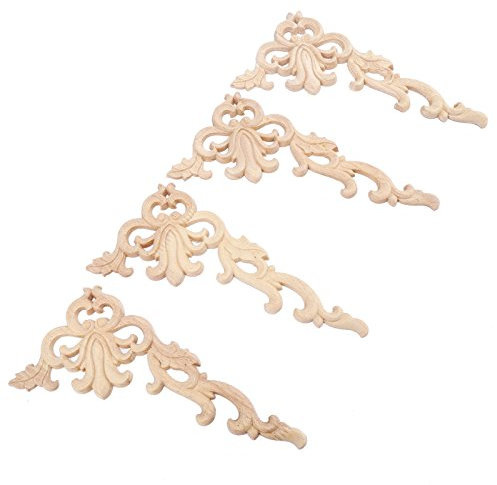 MUXSAM 4 piezas de 20 x 10 cm (izquierda) estilo europeo tallado en madera para decoración de puerta, sin pintar