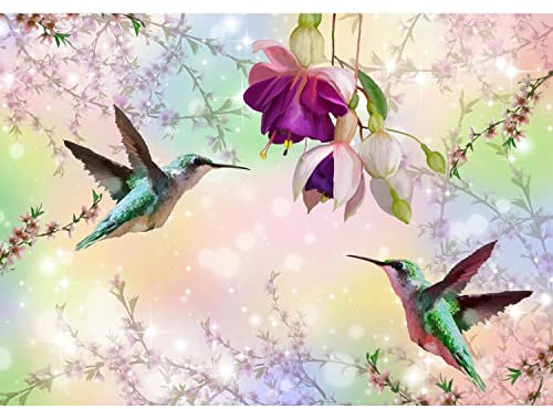 Runa Art Fototapete Blumen Vögel Kolibri Modern Vlies Wohnzimmer Schlafzimmer - Made in Germany - 308 x 220 cm Bunt 9402010a