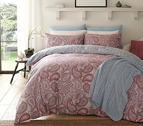Sleepdown - Set Biancheria da Letto con Copripiumino e Federa, Stampa Digitale di Elevata qualità, Motivo: Paisley Grigio, Cotone Poliestere, Viola, Singolo