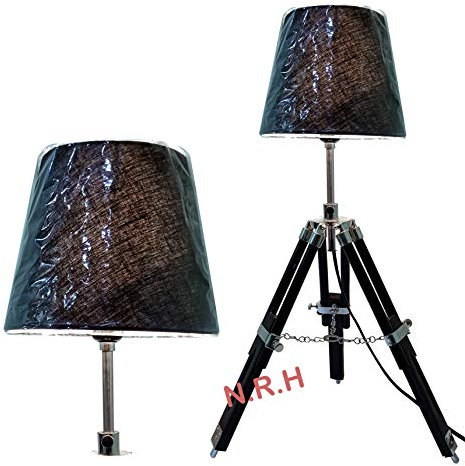 Designer Chrome Nautical Table Lamp Black Tripod Stand with Shade