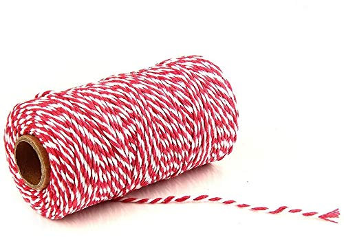 Bakers Twine String en Coton, 100 m, Rouge et Blanc, pour Art Floral, Bricolage, Emballage