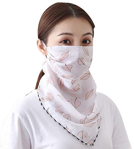 Bodhi200 Halsmanschette Schal Gesichtsmaske Staub Sonne UV-Schutz Gesichtsschutz Halbe Sturmhaube Für Outdoor-Aktivitäten Blatt weiß