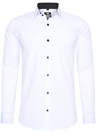 Rusty Neal Herren-Hemd Premium Slim Fit Langarm Stretch Kontrast Hemd Business-Hemden Freizeithemd, Größe S-6XL:XL, Farbe:Weiß/Schwarz