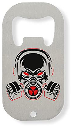 Nuclear Gas Mask Red Eyed Skull Graphic Stainless Steel Bottle Opener Silver